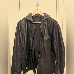 Lucky Brand Black Leather Jacket with Hood
